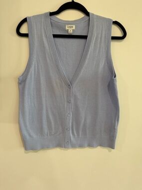 J. Crew Light Blue V-Neck Sleeveless Button Cardigan